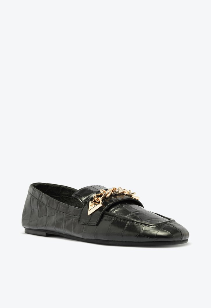 SAPATO MOCASSIM PRETO SCHUTZ CROCO CORRENTE COURO