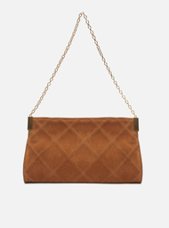 Bolsa Tiracolo Marrom Camel Suede Média Matelassê