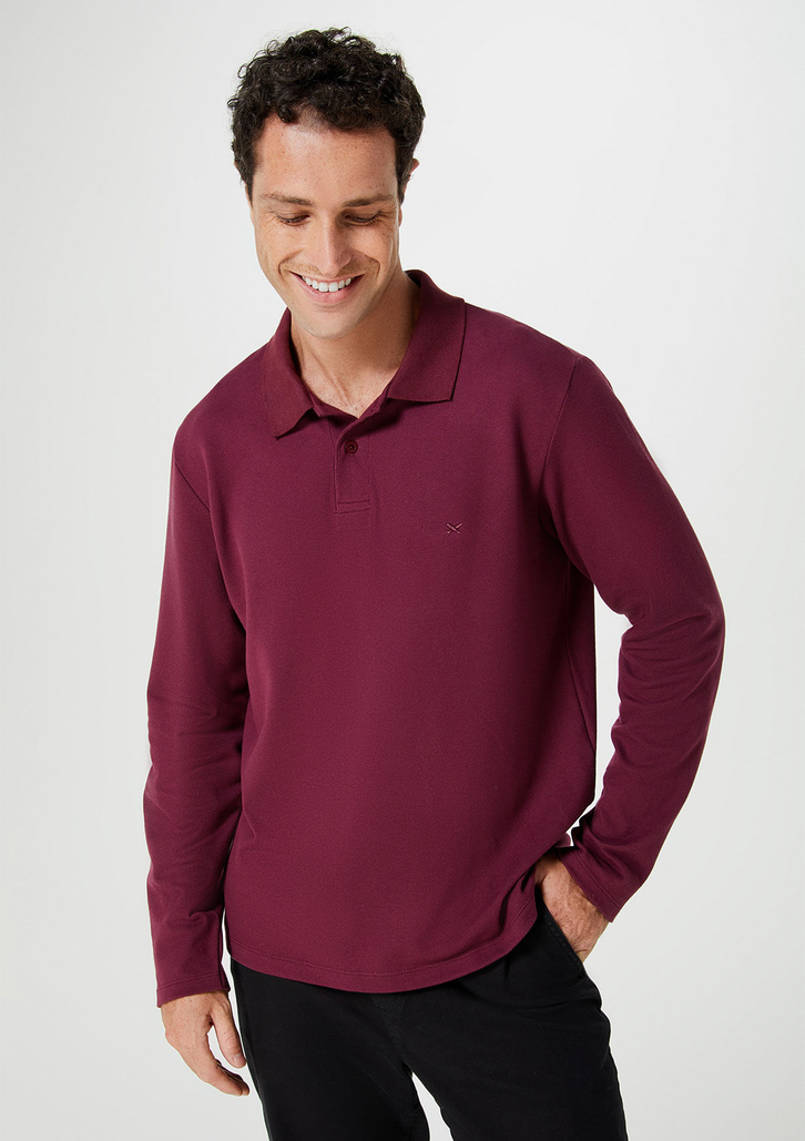 Camisa Polo Vermelho Escuro Hering Manga Longa Em Piquet