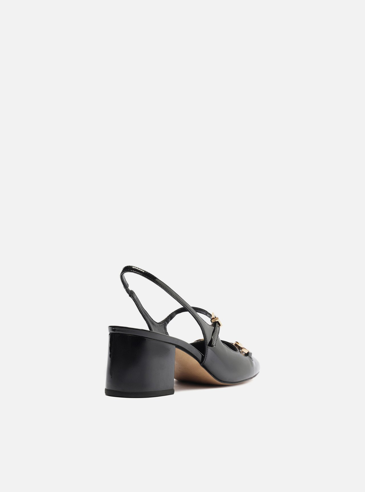 Sapato Boneca Preto Verniz Bloco Slingback