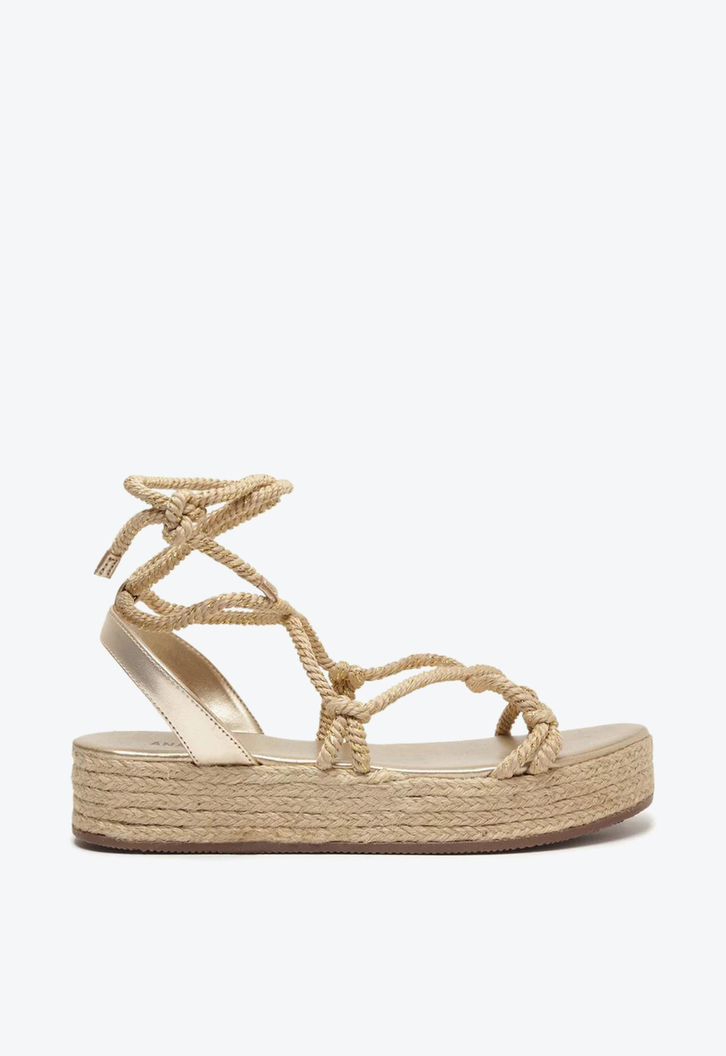 Sandália Flatform Dourada Anacapri Amarração Corda