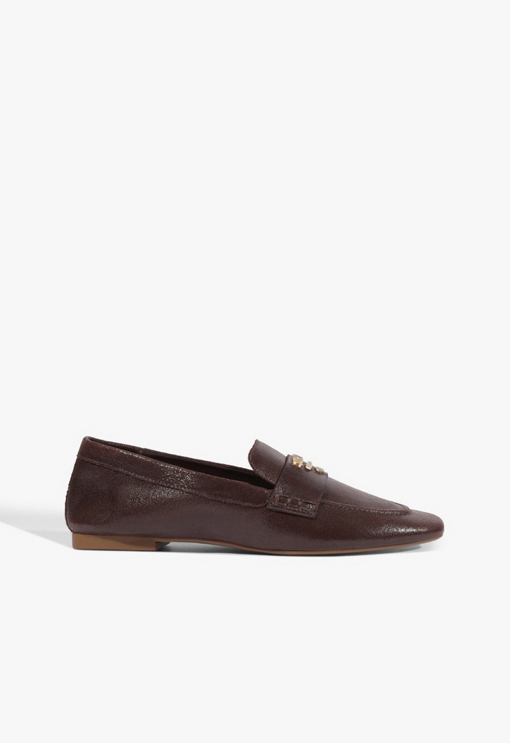 Mocassim Schutz Bico Quadrado Couro Marrom Escuro