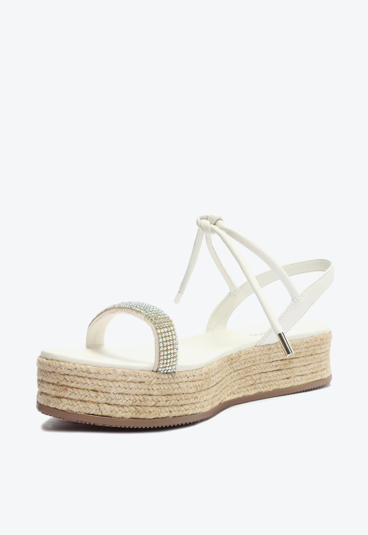 Sandália Flatform Branca Anacapri Tira Brilhosa Solado Palha