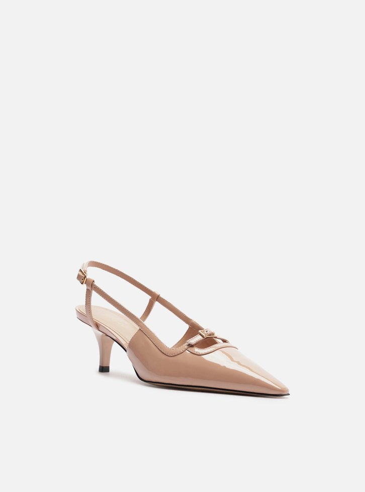 Scarpin Bege Salto Fino Slingback Fivela