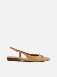 Sapatilha Nude Arezzo Couro Bico Fino Slingback Metal