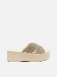 Sandália Branca Flatform Tiras Strass Lulu