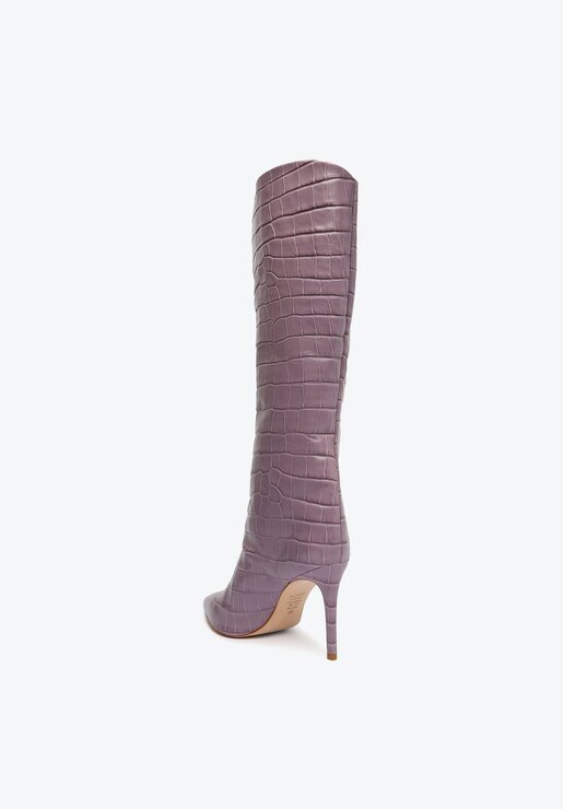 BOTA ROXA SCHUTZ CANO LONGO SALTO MARYANA COURO CROCO