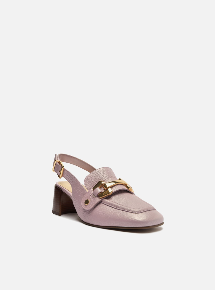 Loafer Rosa Arezzo Couro Salto Bloco Bridão Switch Com Troca De Bridão