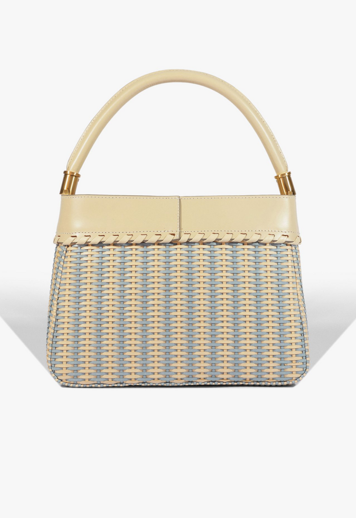 Bolsa Tote Aura Couro bege e Azul | ZZ MALL