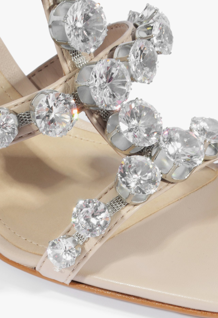 Sandália Mule Salto Médio Glam Bege