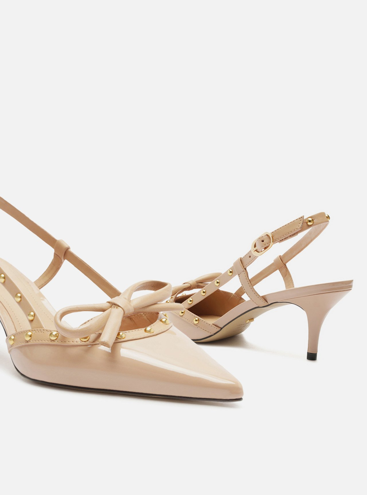 Scarpin Bege Arezzo Verniz Salto Kitten Slingback