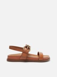 Sandália Papete Marrom Arezzo Couro Fivela Bambu
