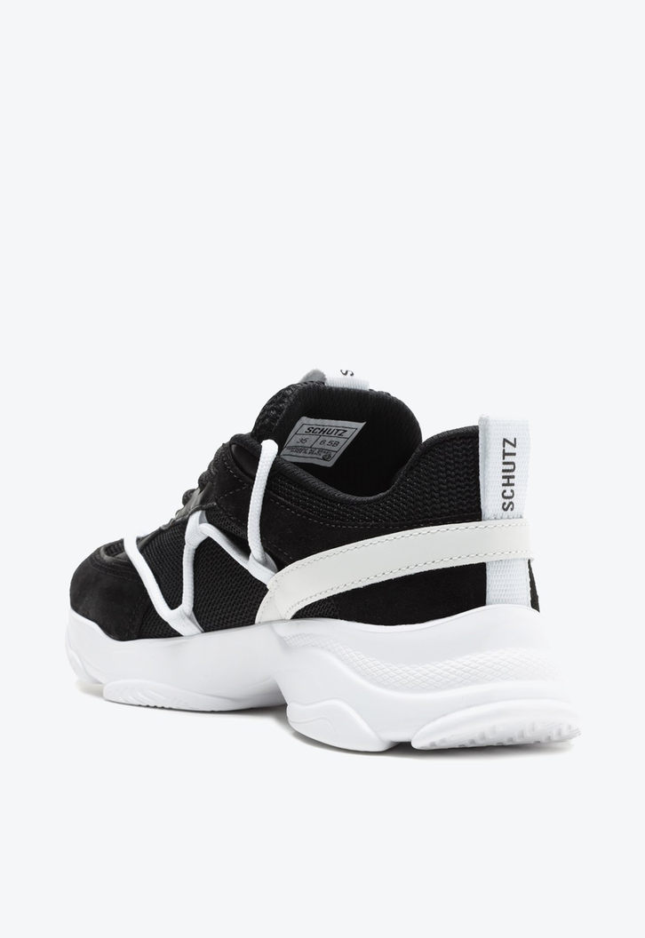 Tênis Sporty Couro e Camurça Preto e Branco