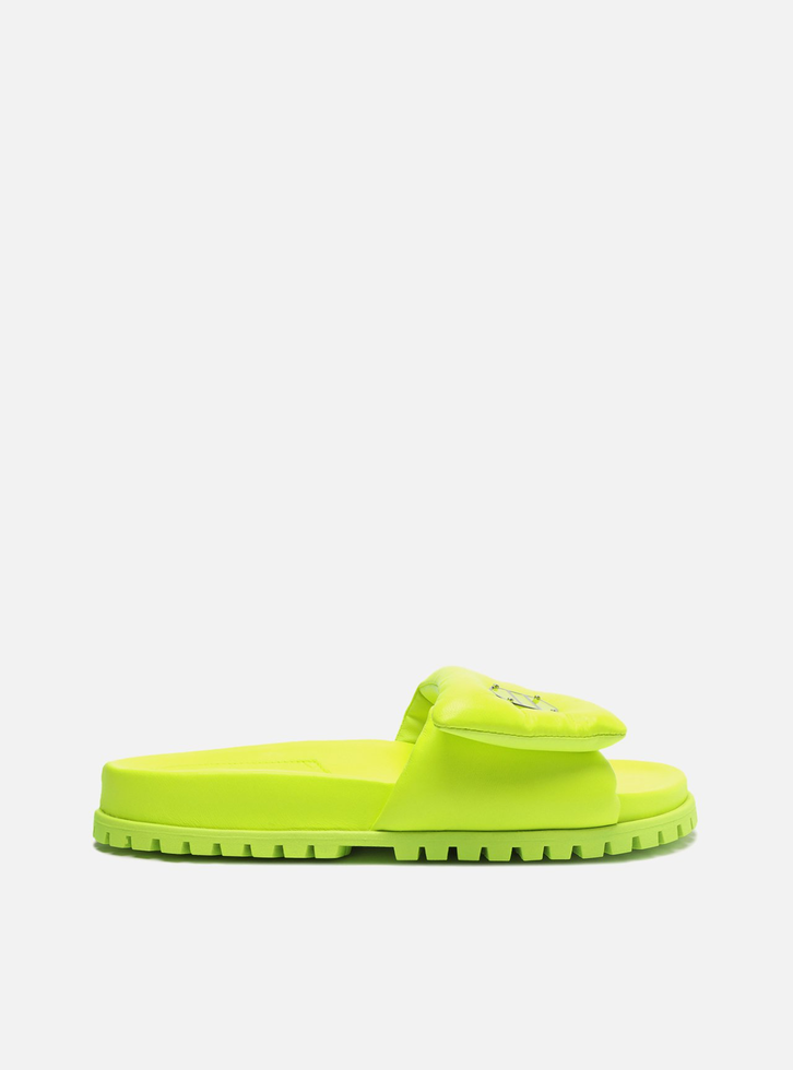 Slide Verde Lima Couro Tratorado Puffer
