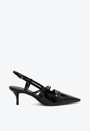 Sapato Schutz Slingback Salto Baixo Stacy Vinil Preto