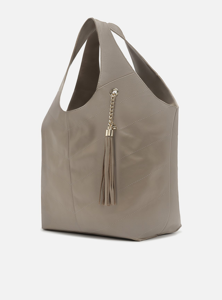 Bolsa Hobo Cinza Couro Ísis Grande
