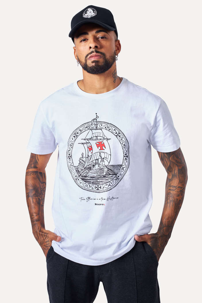 Camiseta Branca Reserva Estampada Vasco Caravela