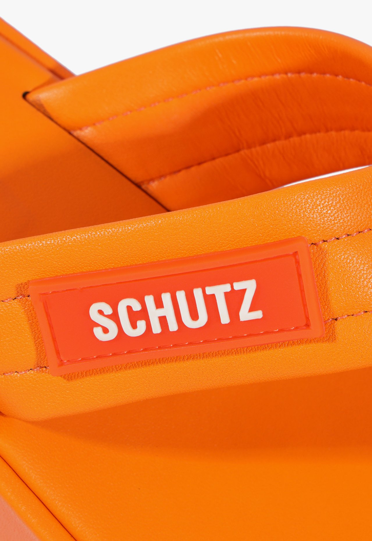 Chinelo Plataforma Zoe Couro Laranja