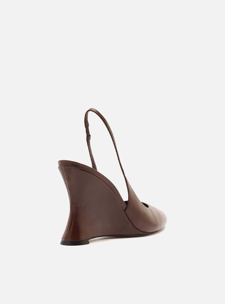 Scarpin Marrom Cacau Couro Salto Anabela Slingback