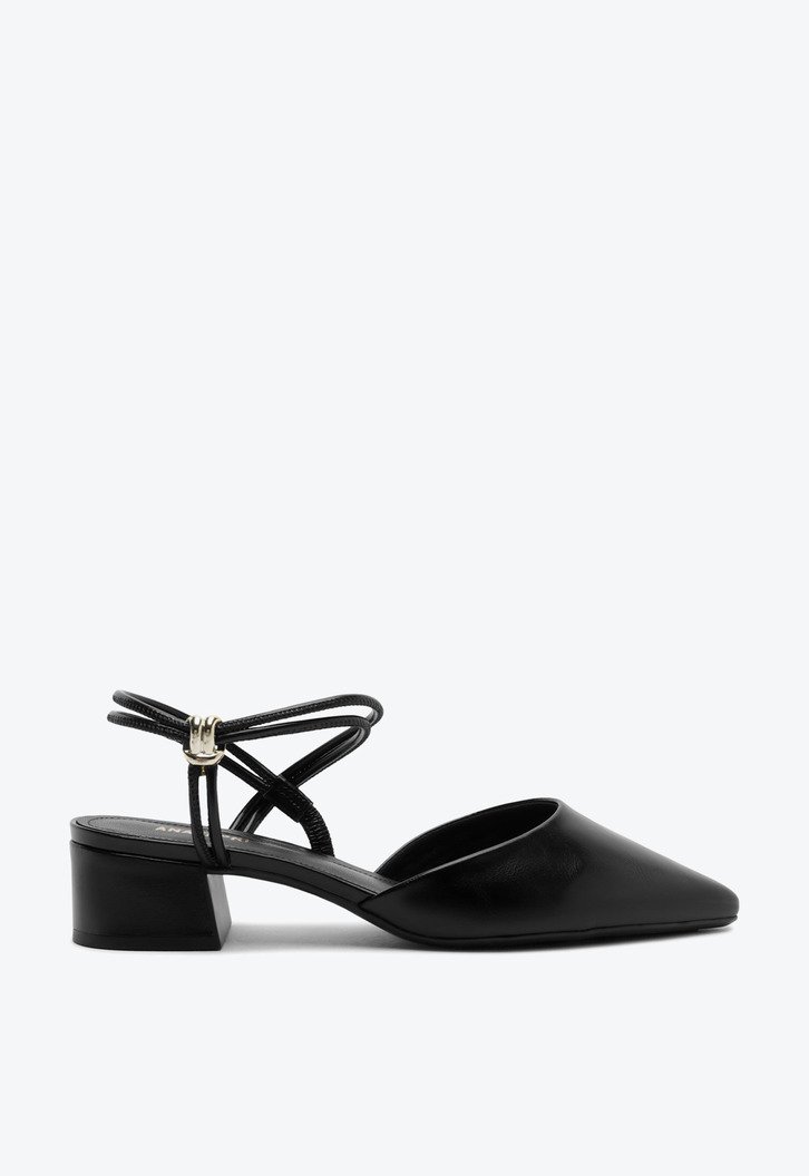 Scarpin Slingback Tiras Finas Detalhe Metal Preto