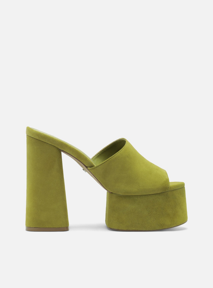 Sandália Verde Camurça Salto Alto