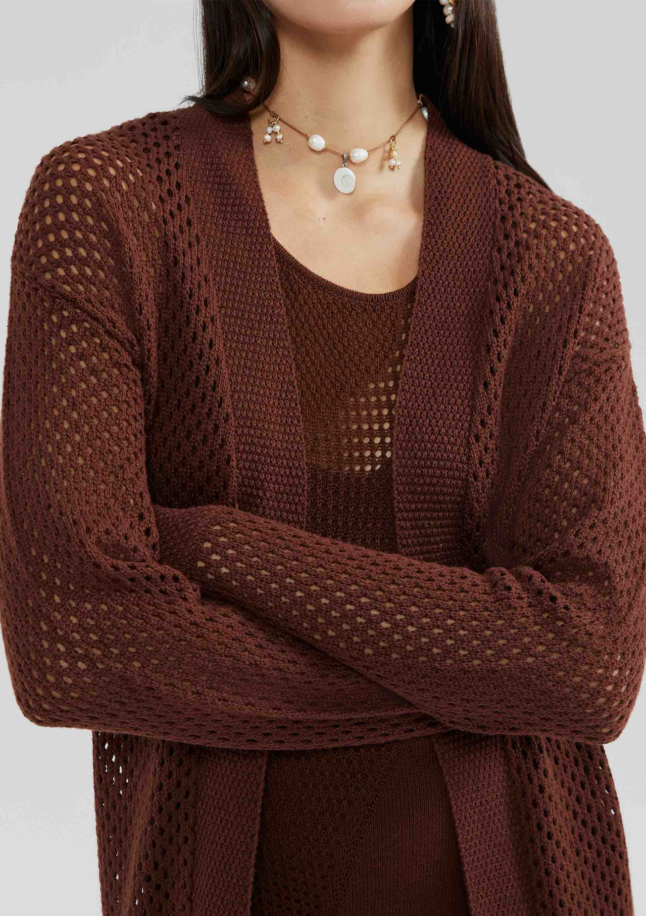 Cardigan Marrom Hering Alongado Em Tricô | ZZ MALL