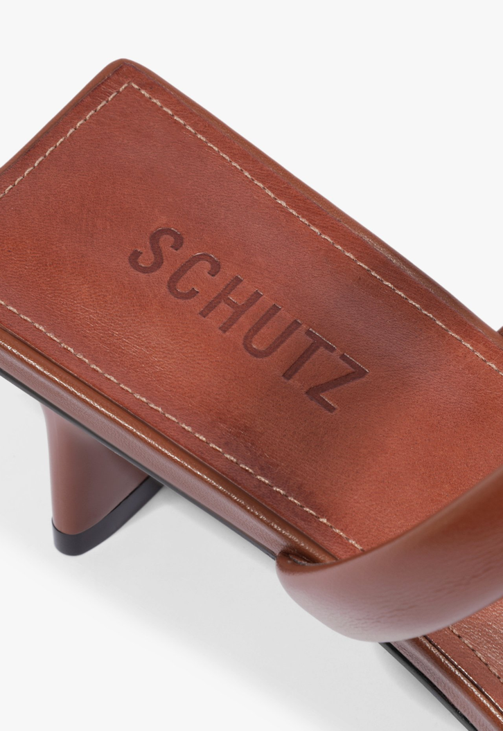 Sandália Mule Glam Couro Marrom