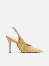 Scarpin Bege Dourado Arezzo Tressê Slingback