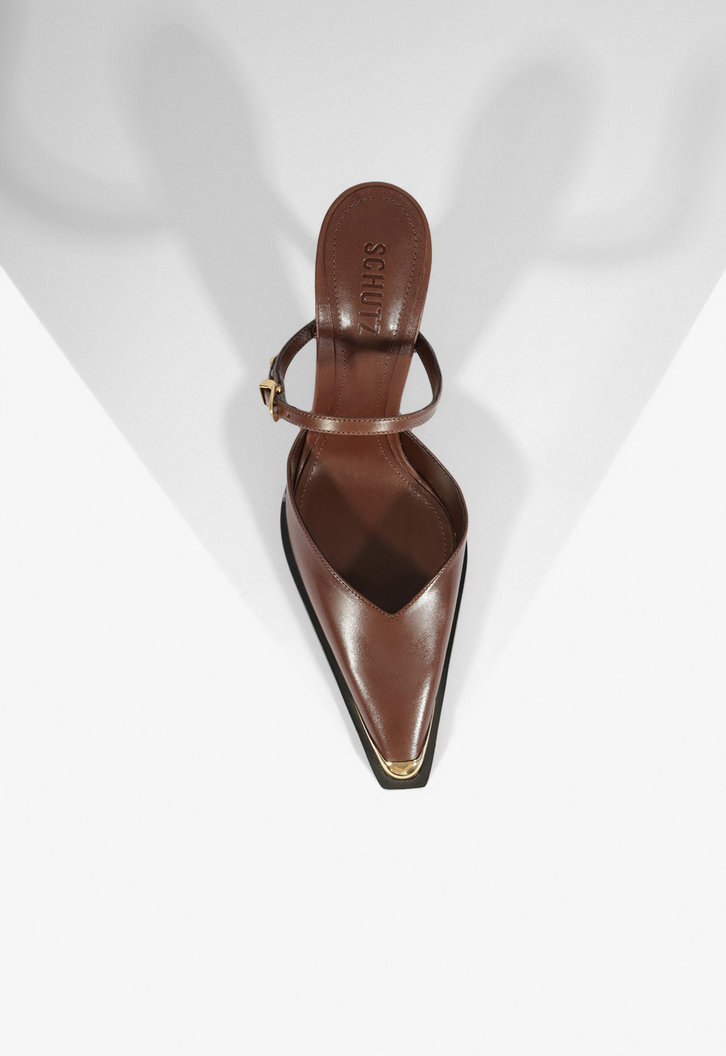 Mule Charlotte Couro Marrom