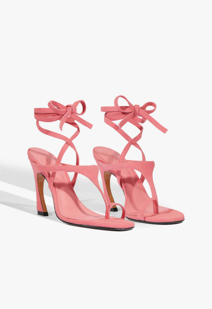 Sandália Salto Amarração Maisie Nobuck Pink