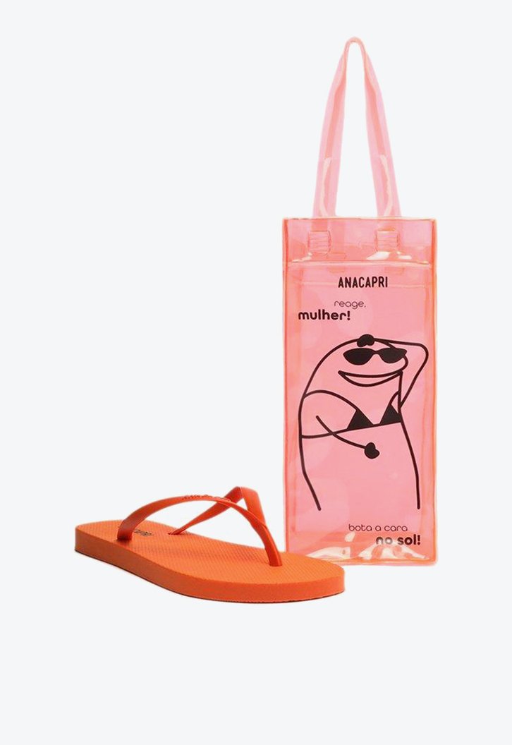 Kit Anacapri Chinelo Branco E Bolsa Laranja Flork