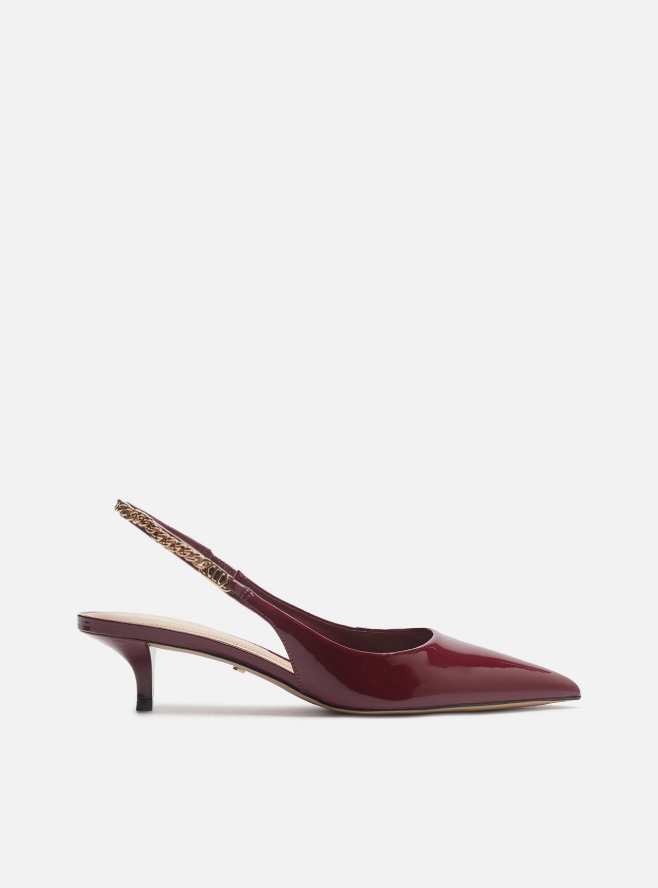 Scarpin Vermelho Salto Kitten Slingback Corrente Scarpin Vermelho Salto Kitten Slingback Corrente