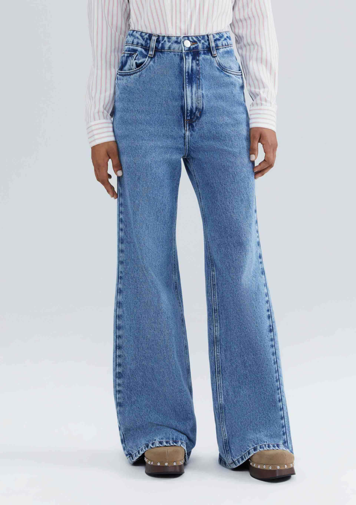Calça Jeans Azul Hering Pantalona Cintura Média