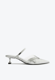 Scarpin Mule Schutz Salto Mid Vinil Prata