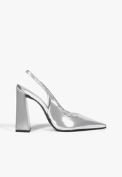 Slingback Couro Metalizado Prateado
