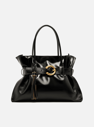 Bolsa Shopping Preta Couro Isa Grande
