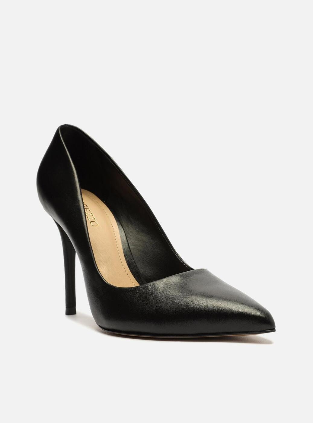 Scarpin Preto Arezzo Couro Salto Alto Fino Bico Fino | ZZ MALL