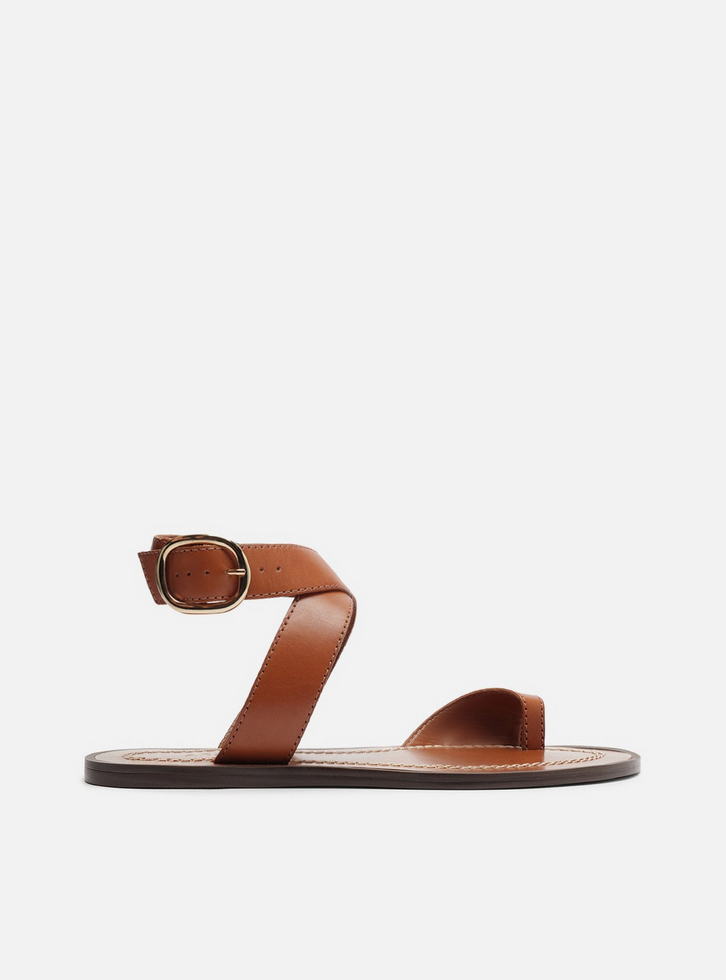 Sandália Rasteira Marrom Couro Tiras Dedeira