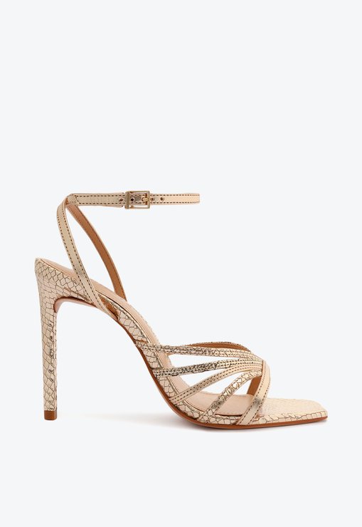 Sandália Salto Alto Tiras Metalizada Dourada