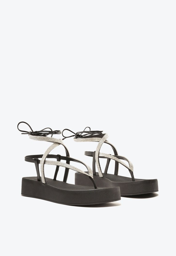 Sandália Flatform Preta Brizza Strass Amarração Bela