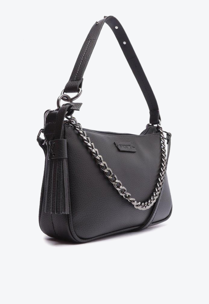 Bolsa Tiracolo Preta Anacapri Baguete Franjas Média