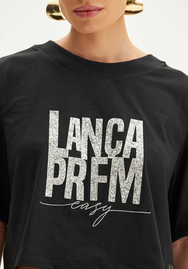 T-shirt Preta Lança Perfume Cropped Oversized
