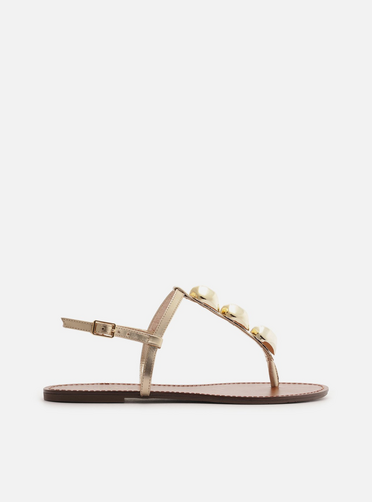 Rasteira Dourada Couro Slim Metais Orgânicos