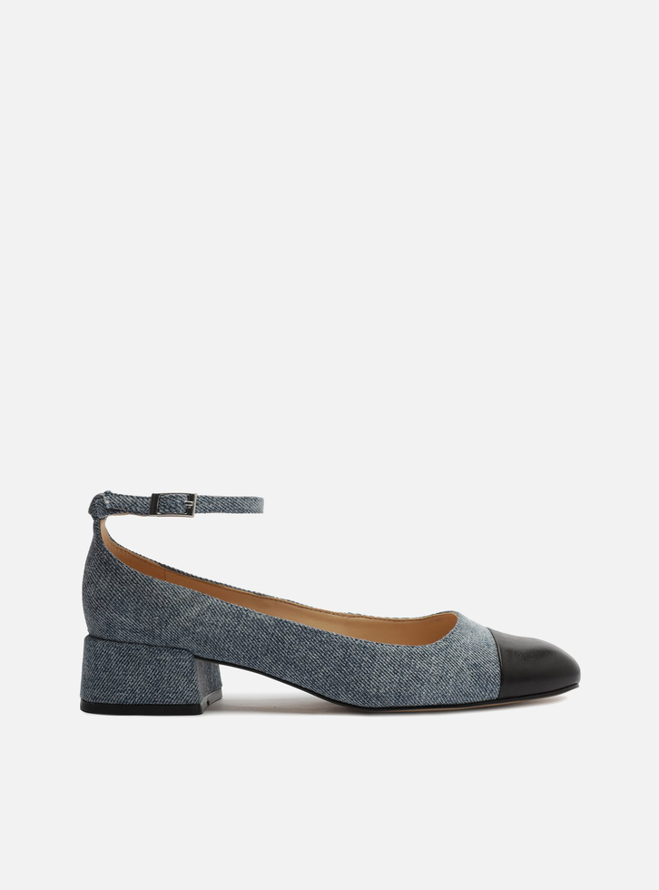 Sapato Azul Jeans Arezzo Boneca Bico Quadrado Cap Toe