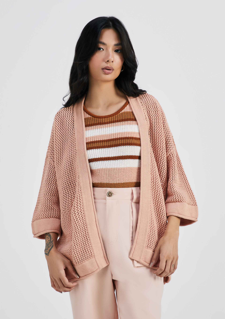 Kimono Rosa Hering Manga Tricô Texturizado | ZZ MALL