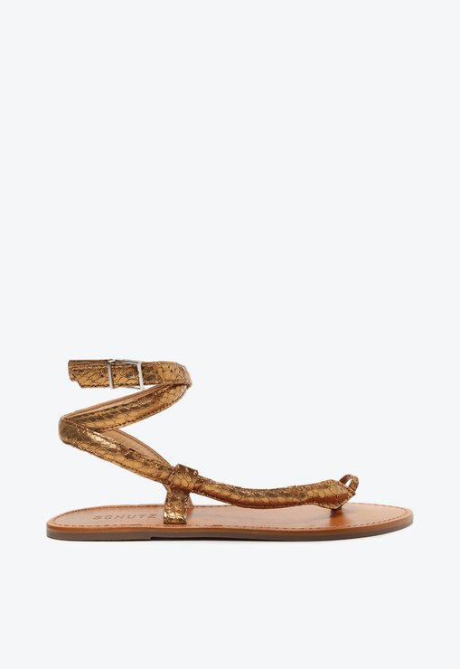 Sandália Rasteira Courtney Couro Snake Bronze