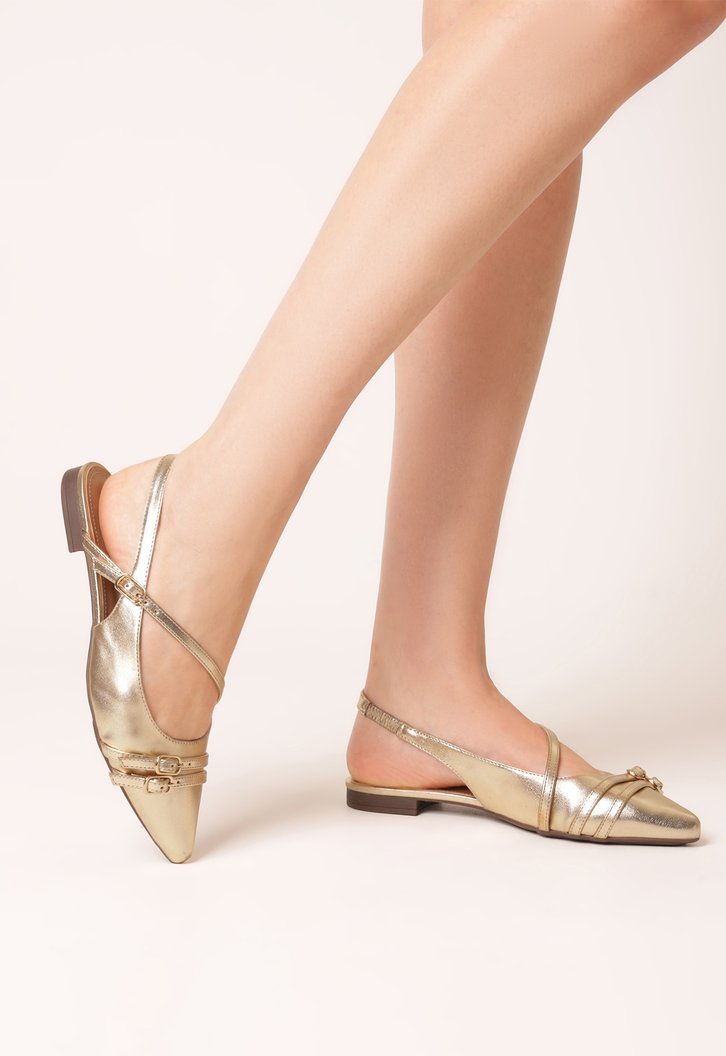 Sapatilha Slingback Fivela Dupla Dourada