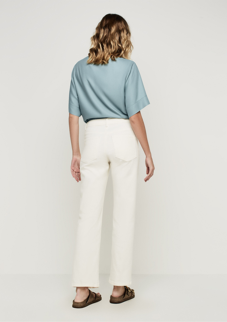 Calça Off White Dzarm Reta Cintura Alta Em Sarja Com Elastano