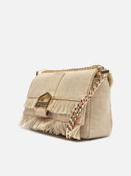 Bolsa Tiracolo Bege Arezzo Linho Pequena Gisele Corrente