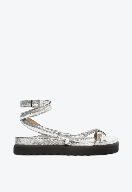 SANDÁLIA PAPETE SNAKE METALIZADA PRATA SCHUTZ COURTNEY